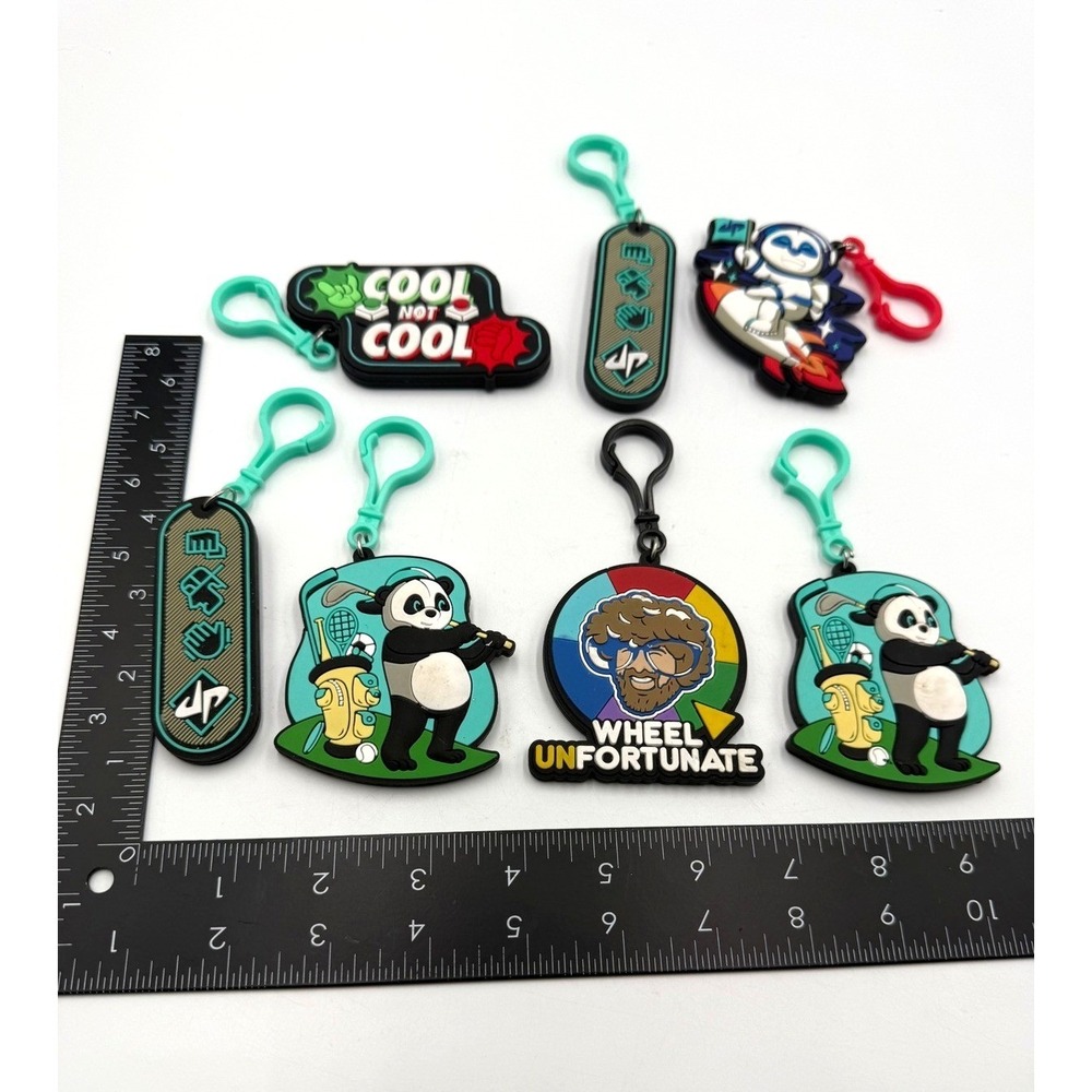 Dude Perfect Bag Tag Keychain Lot‎ 7pc Wheel Unfortunate Golf Panda DP Logo